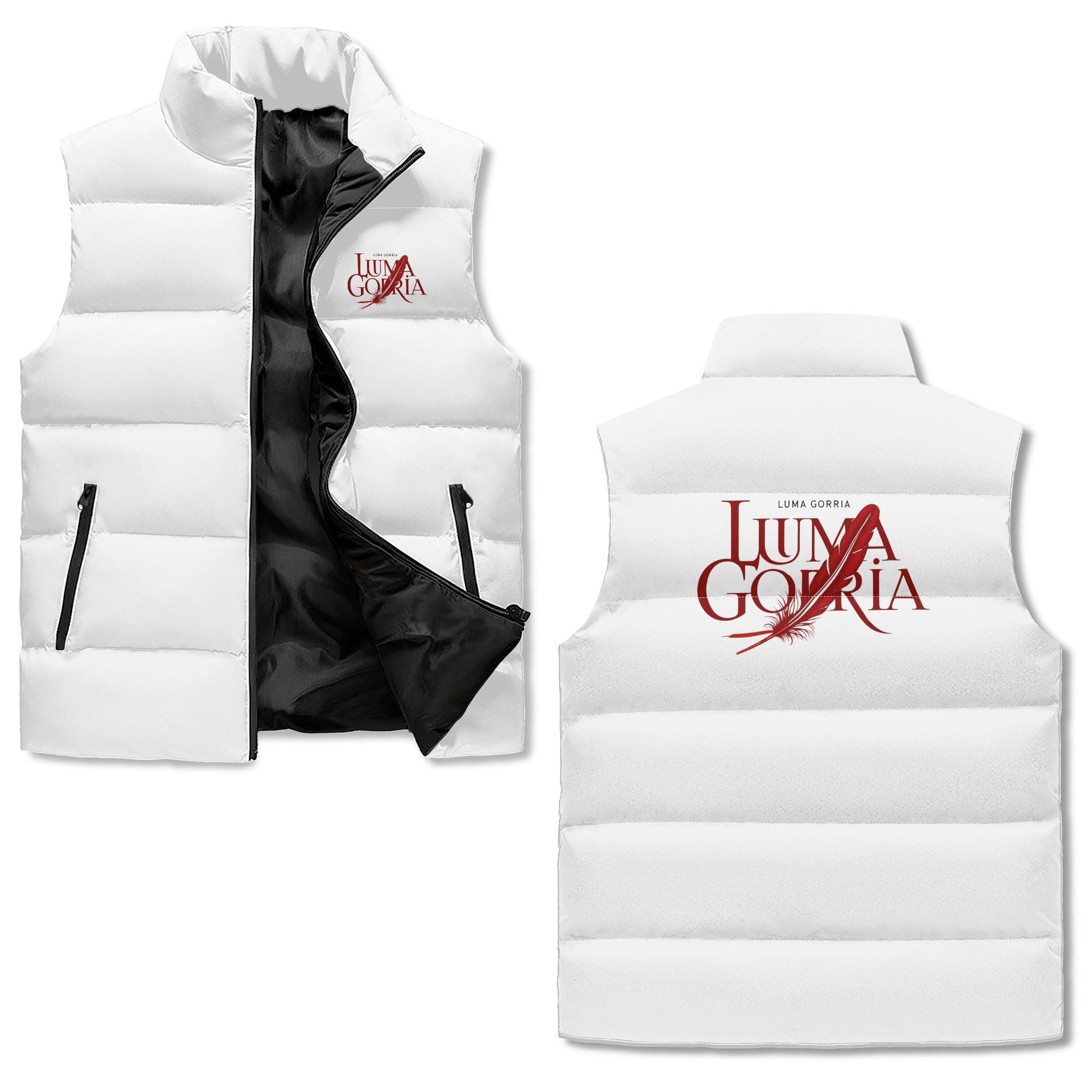 Unisex Lightweight All Over Printing Stand Collar Zip Up Puffer Vest popcustoms   Luma Gorria vêtement