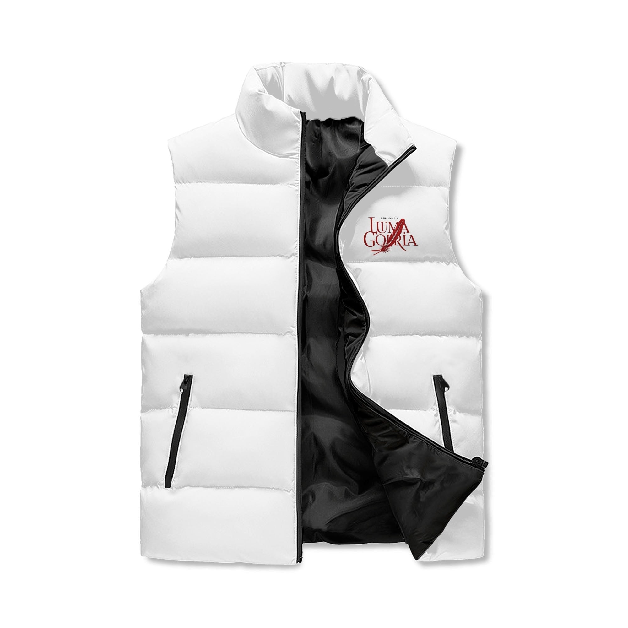 Unisex Lightweight All Over Printing Stand Collar Zip Up Puffer Vest popcustoms   Luma Gorria vêtement