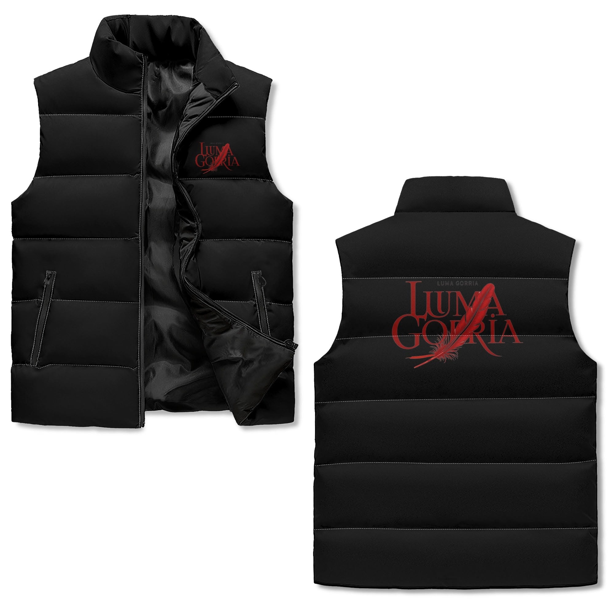 Unisex Lightweight All Over Printing Stand Collar Zip Up Puffer Vest popcustoms   Luma Gorria vêtement