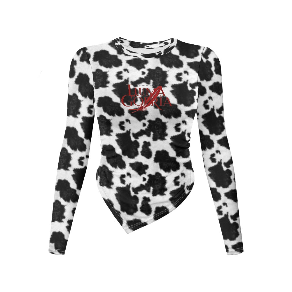 Haut slim à manches longues et col rond, coupe irrégulière Luma Gorria vêtement  haut moulant femme Luma Gorria vêtement