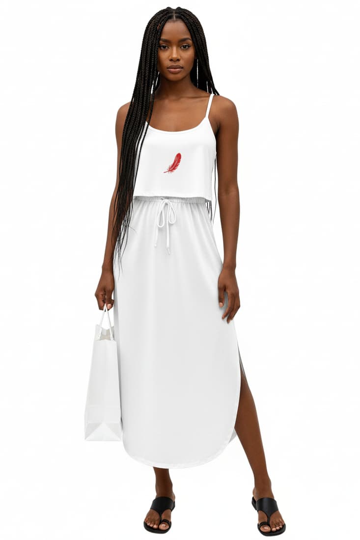 Robe midi décontractée à fines bretelles pour femme – Fluidité & style estival