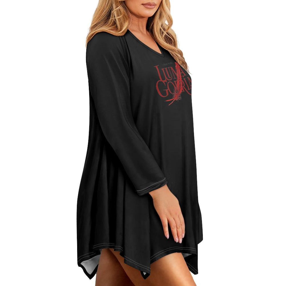 Haut long asymétrique femme – Col V, manches longues, élégant Luma Gorria vêtement  Haut long asymétrique femme Luma Gorria vêtement