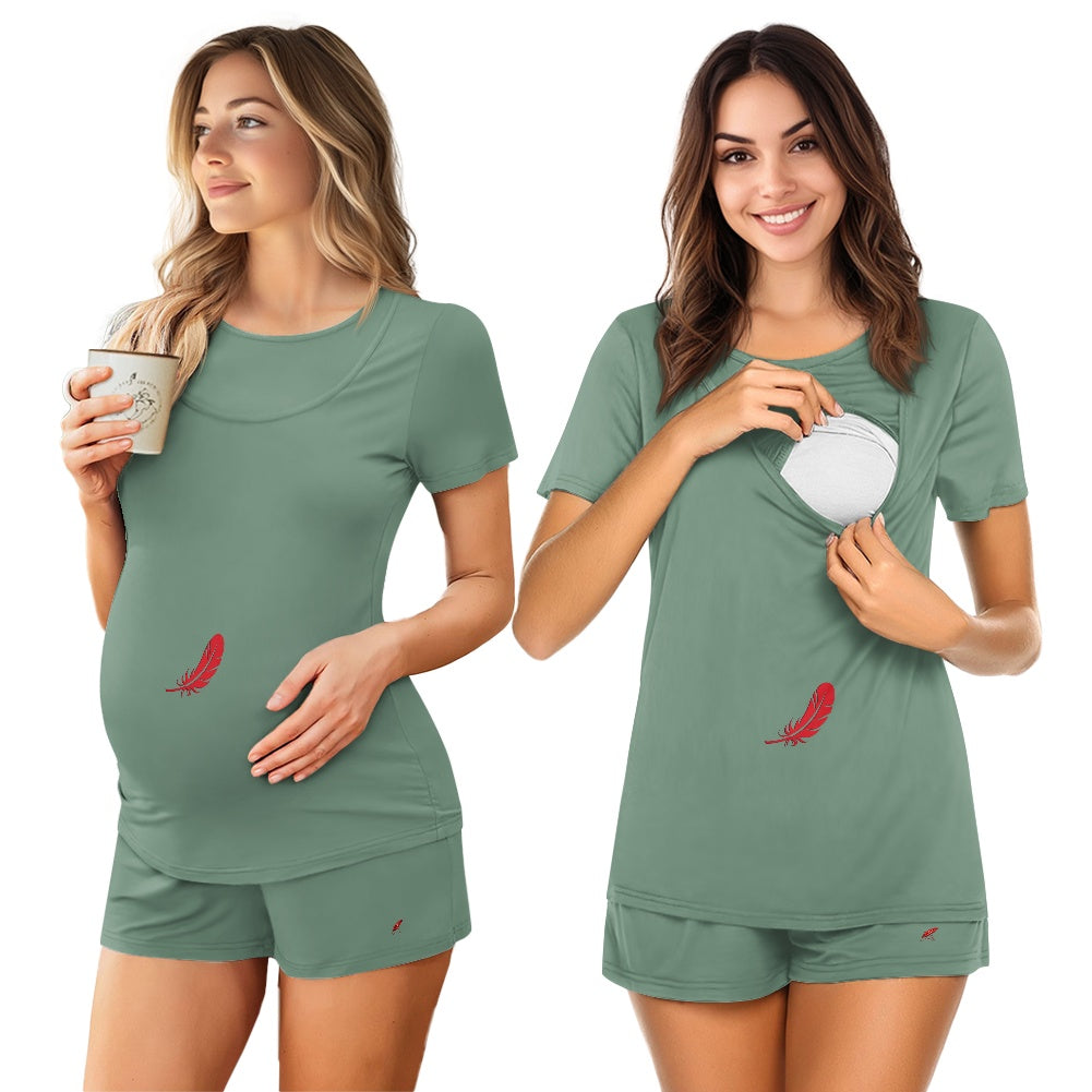 Ensemble grossesse & allaitement t-shirt & short – Confort & praticité