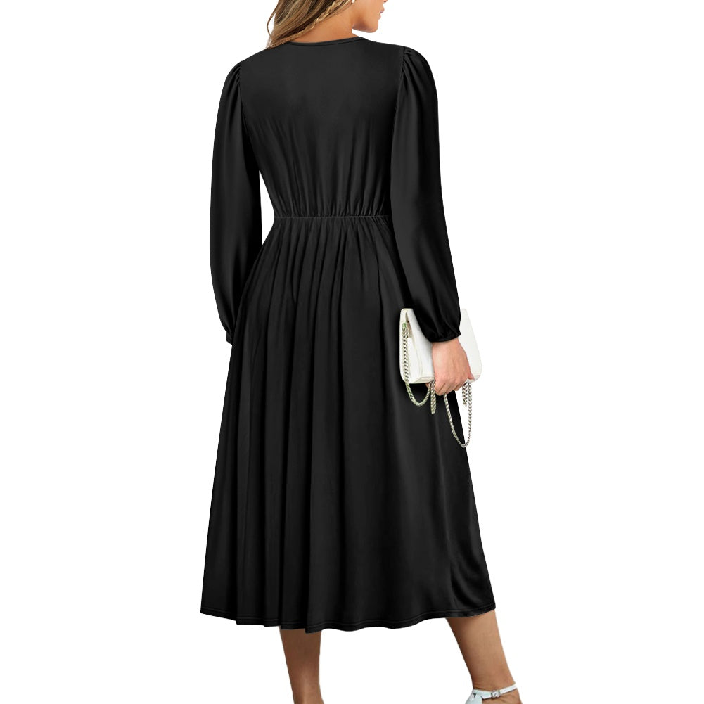 Robe midi élégante à col V avec ceinture nouée