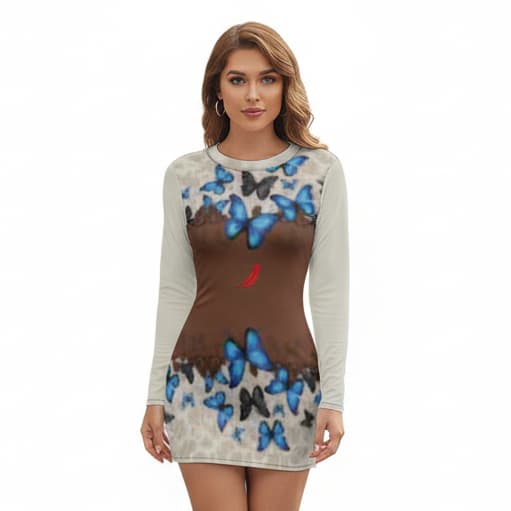 Robe femme manches longues col rond – Coupe slim, motifs