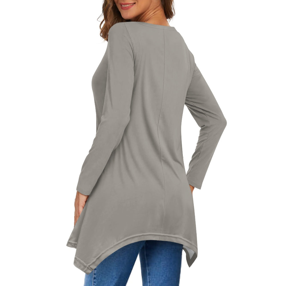 Haut long asymétrique femme – Col V, manches longues, élégant Luma Gorria vêtement  Haut long asymétrique femme Luma Gorria vêtement