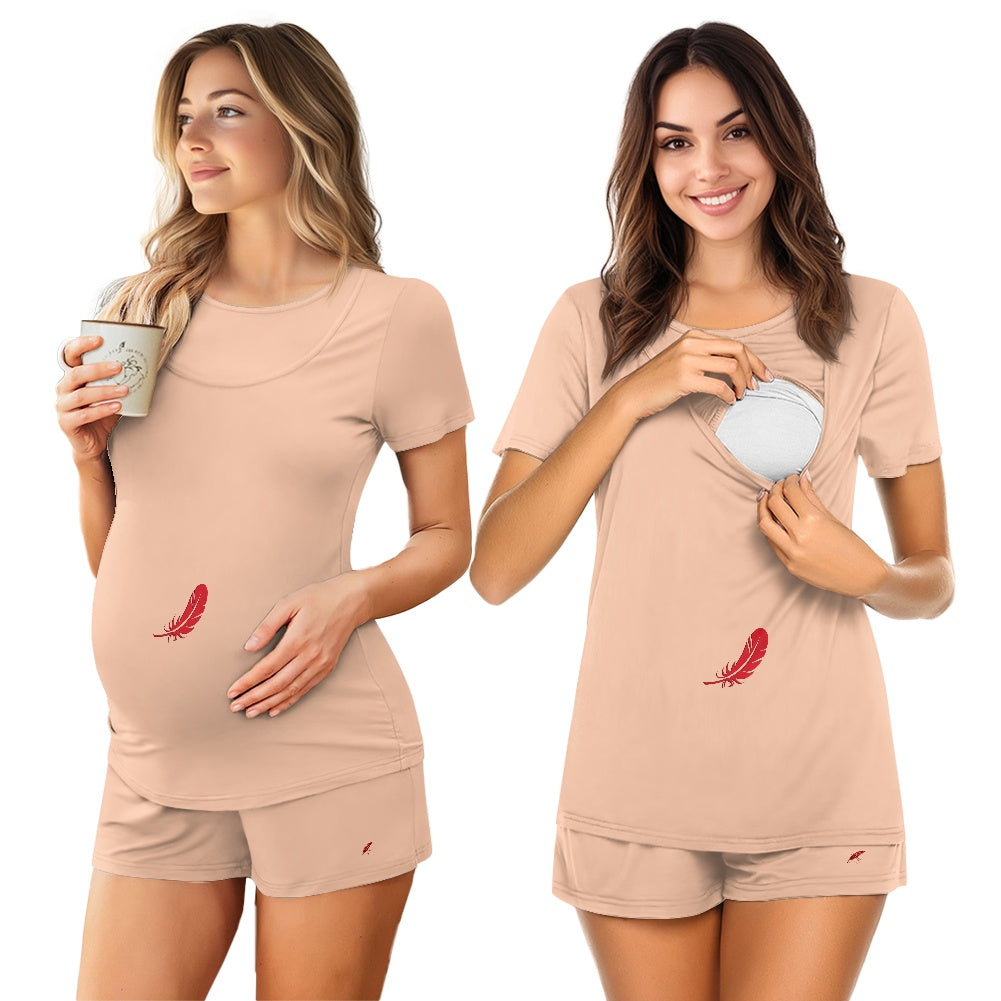 Ensemble grossesse & allaitement t-shirt & short – Confort & praticité