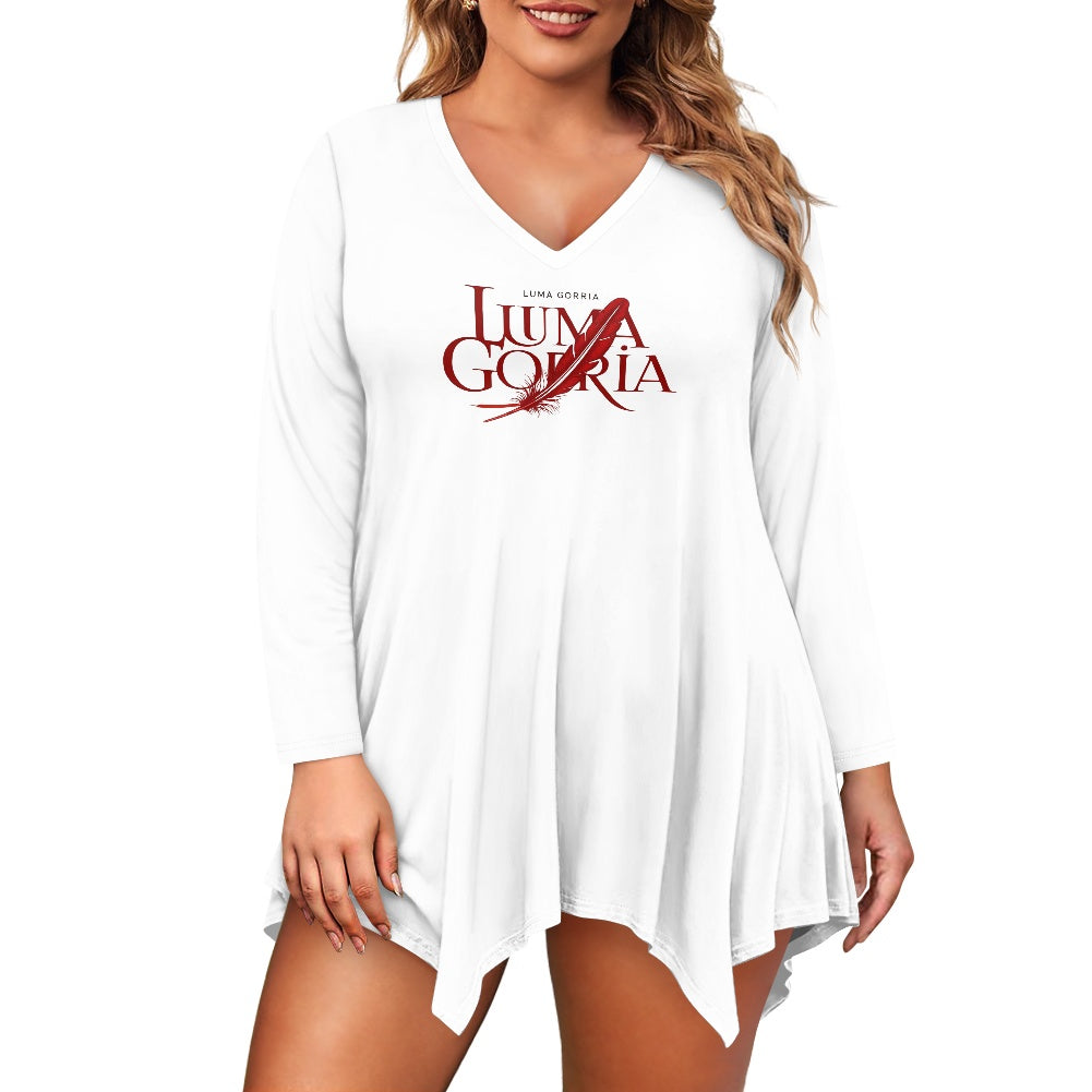 Haut long asymétrique femme – Col V, manches longues, élégant Luma Gorria vêtement  Haut long asymétrique femme Luma Gorria vêtement