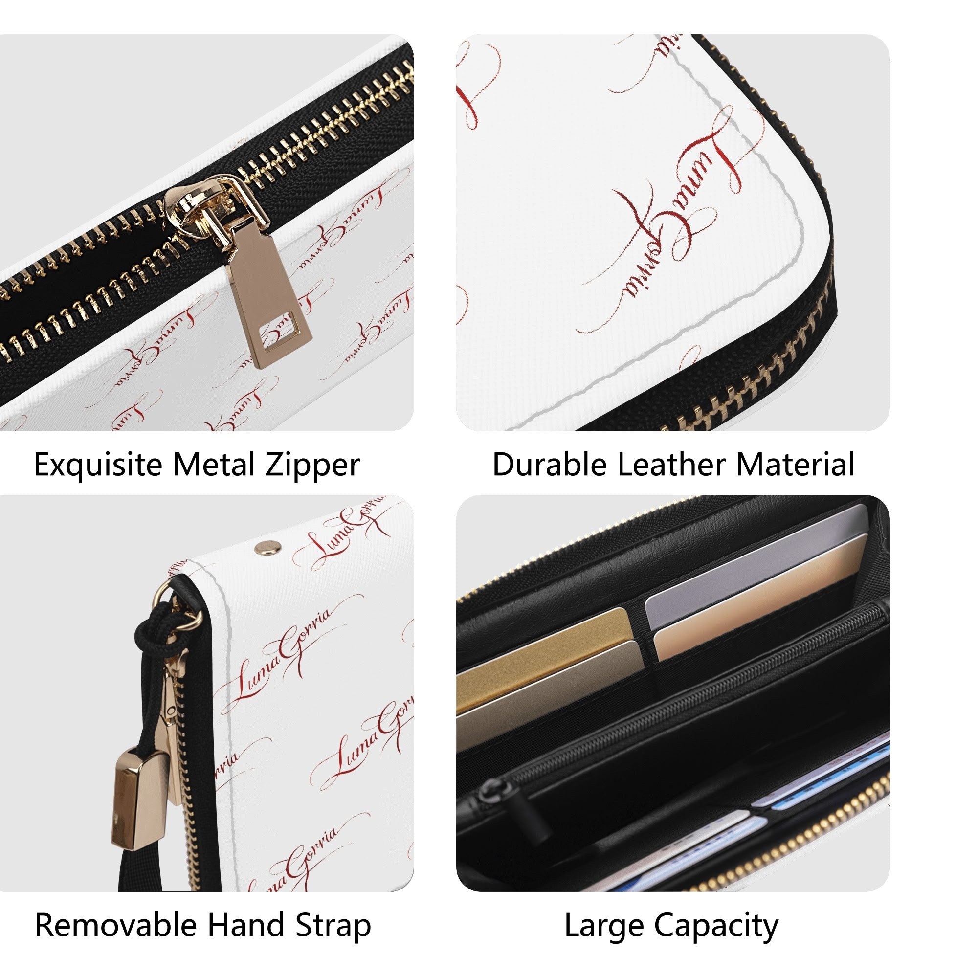 Portefeuille zippé en cuir synthétique avec bandoulière, pratique et chic