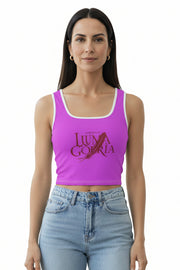 Crop top femme sans manches extensible.