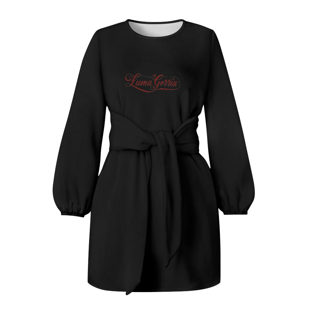 Robe femme manches longues – Ceinture nouée et tissu élastique Luma Gorria vêtement  robe Luma Gorria vêtement