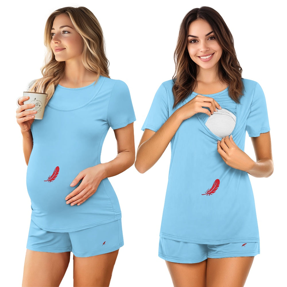 Ensemble grossesse & allaitement t-shirt & short – Confort & praticité