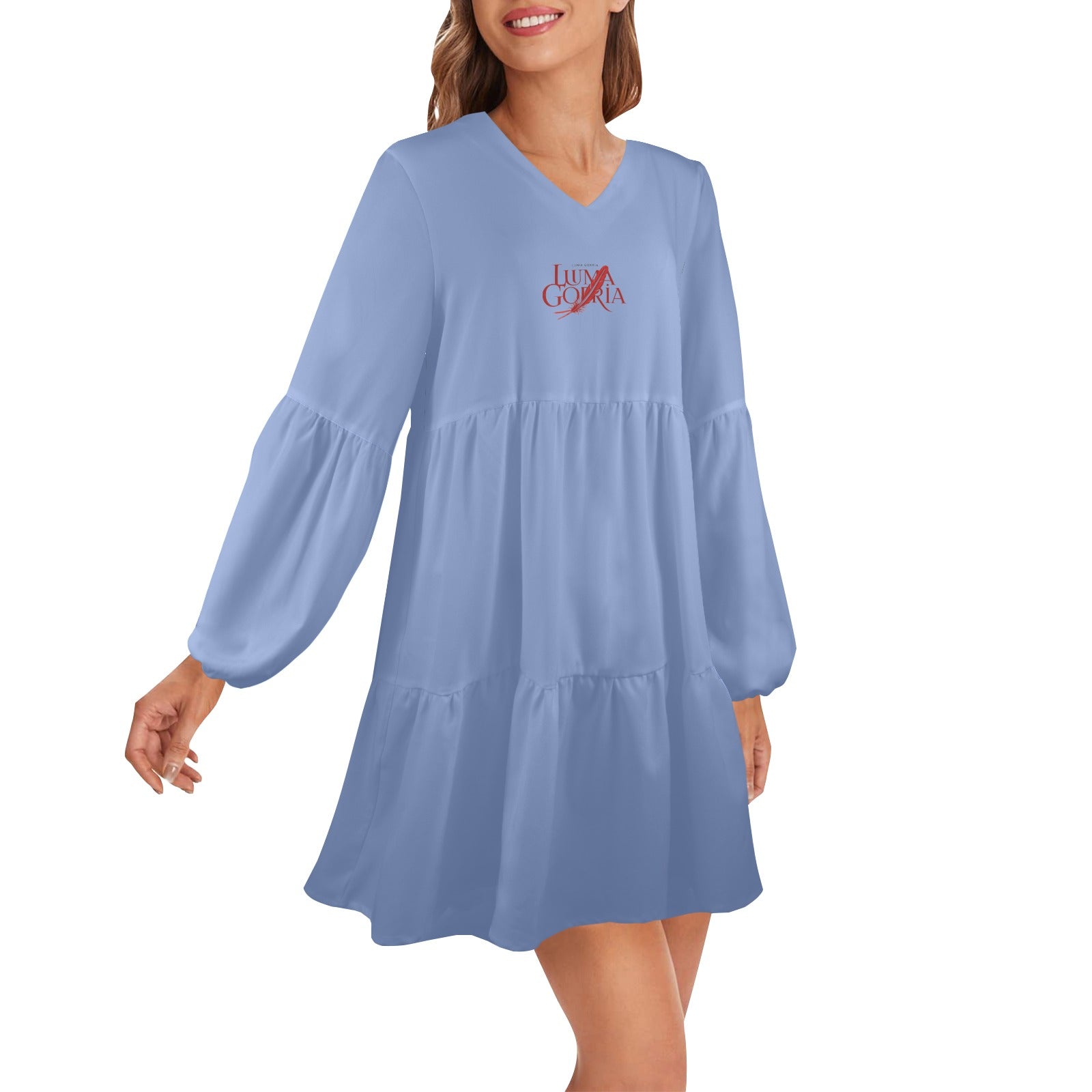 Robe ample femme – Col V profond, manches longues, style chic