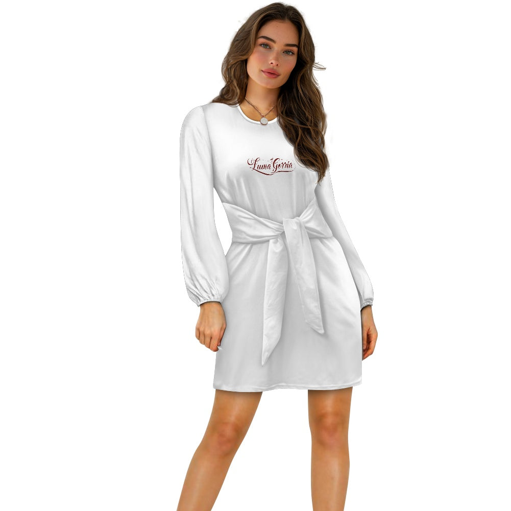 Robe femme manches longues – Ceinture nouée et tissu élastique Luma Gorria vêtement  robe Luma Gorria vêtement