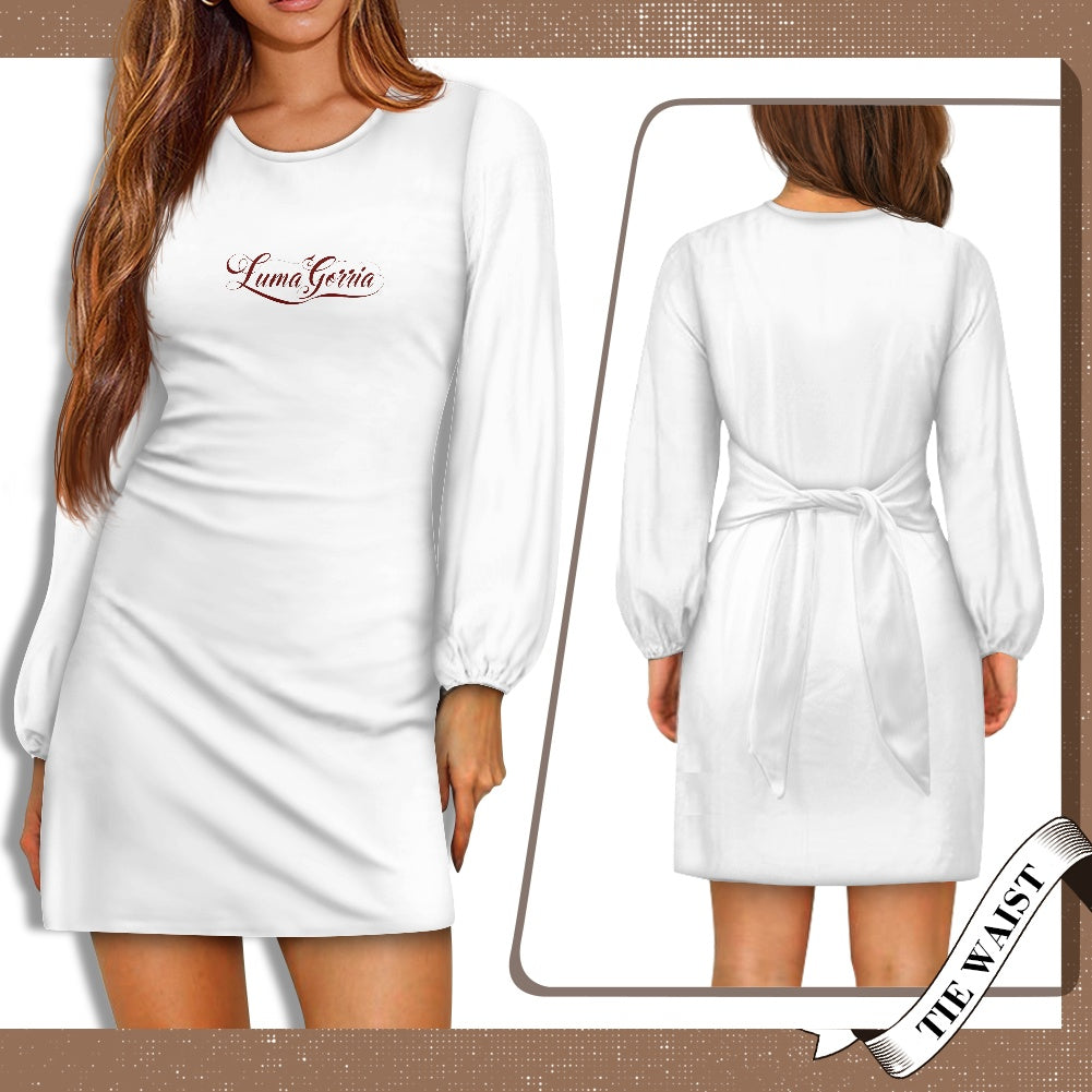 Robe femme manches longues – Ceinture nouée et tissu élastique Luma Gorria vêtement  robe Luma Gorria vêtement