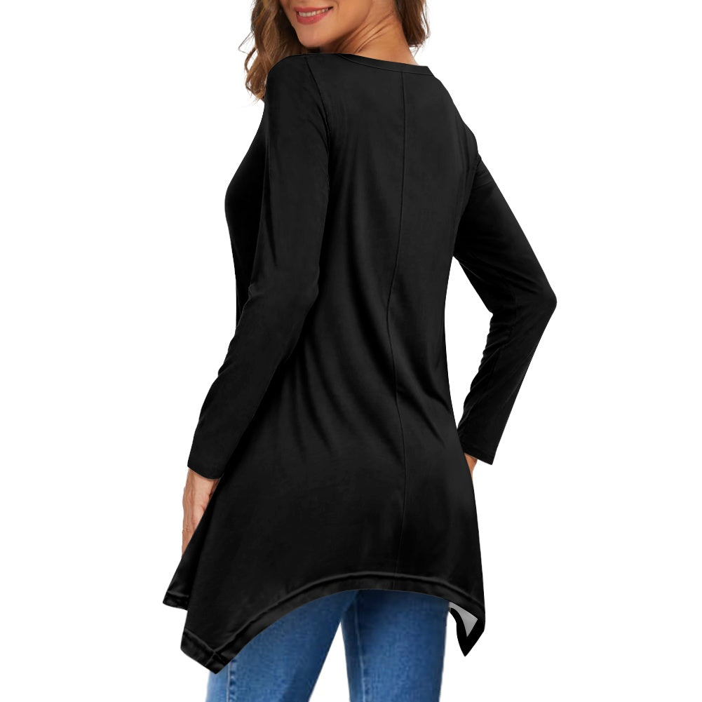 Haut long asymétrique femme – Col V, manches longues, élégant Luma Gorria vêtement  Haut long asymétrique femme Luma Gorria vêtement