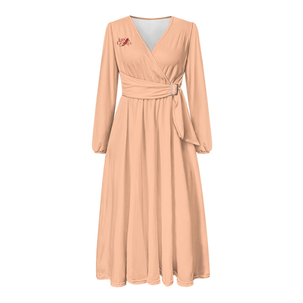 Robe midi élégante à col V avec ceinture nouée