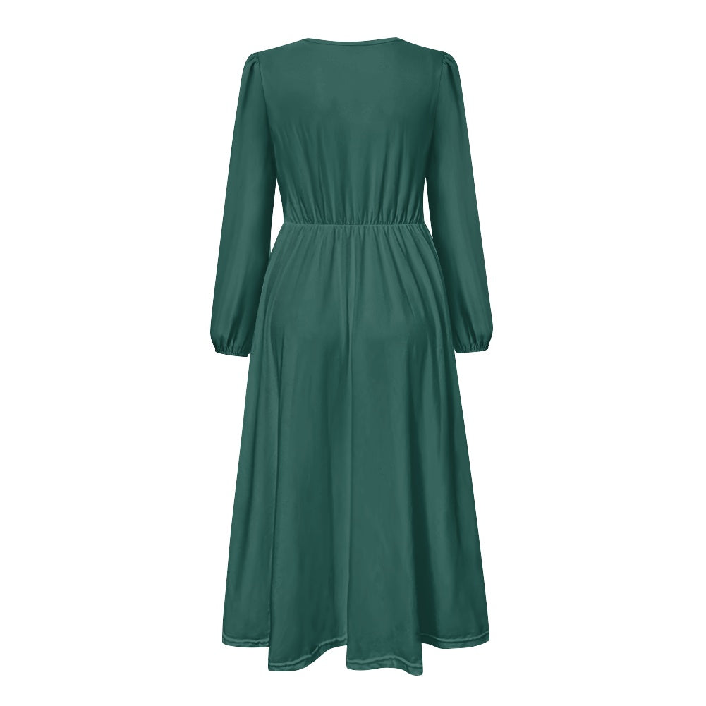 Robe midi élégante à col V avec ceinture nouée