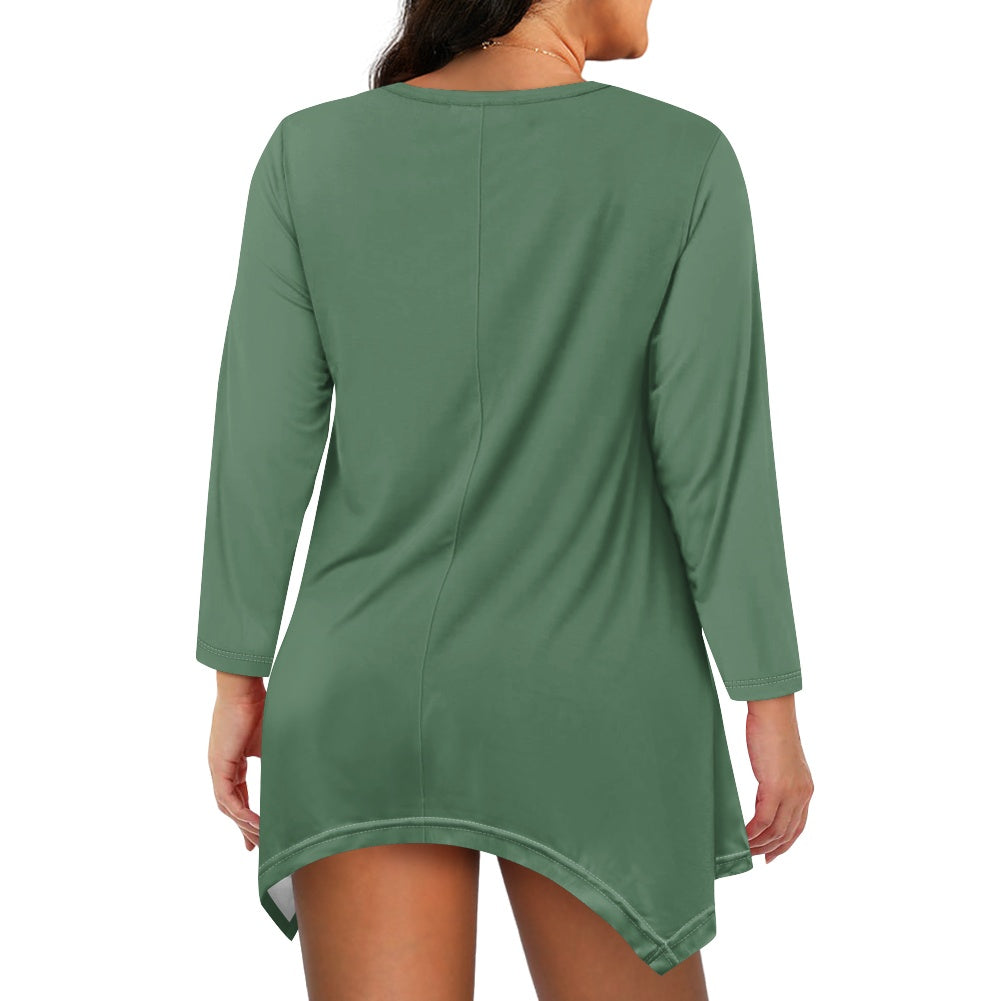 Haut long asymétrique femme – Col V, manches longues, élégant Luma Gorria vêtement  Haut long asymétrique femme Luma Gorria vêtement