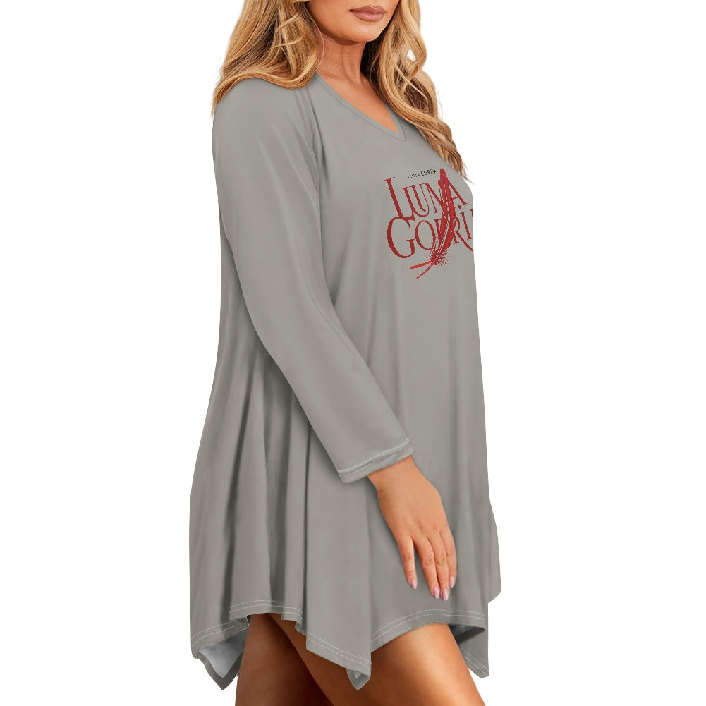 Haut long asymétrique femme – Col V, manches longues, élégant Luma Gorria vêtement  Haut long asymétrique femme Luma Gorria vêtement