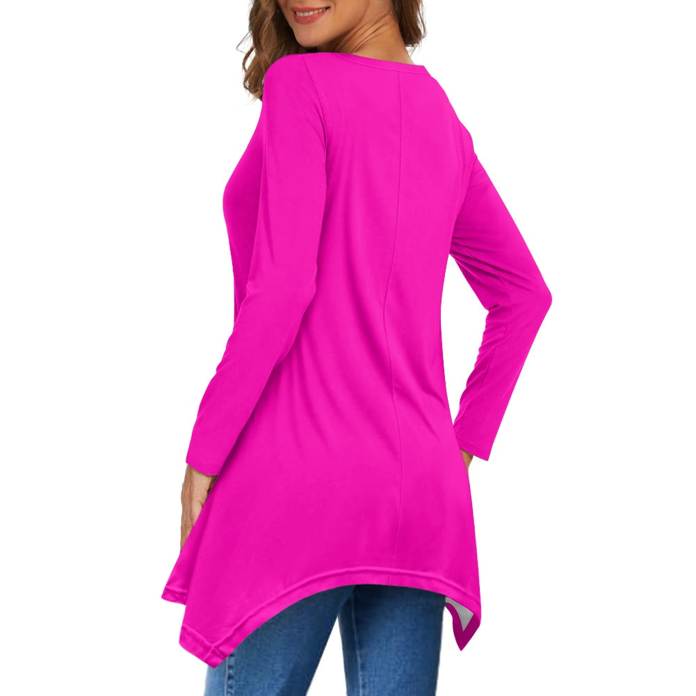 Haut long asymétrique femme – Col V, manches longues, élégant Luma Gorria vêtement  Haut long asymétrique femme Luma Gorria vêtement