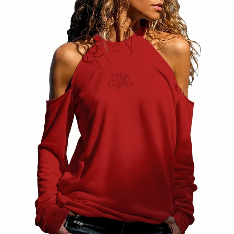 Sweat-shirt femme à col montant épaules dénudées – Style tendance & confort