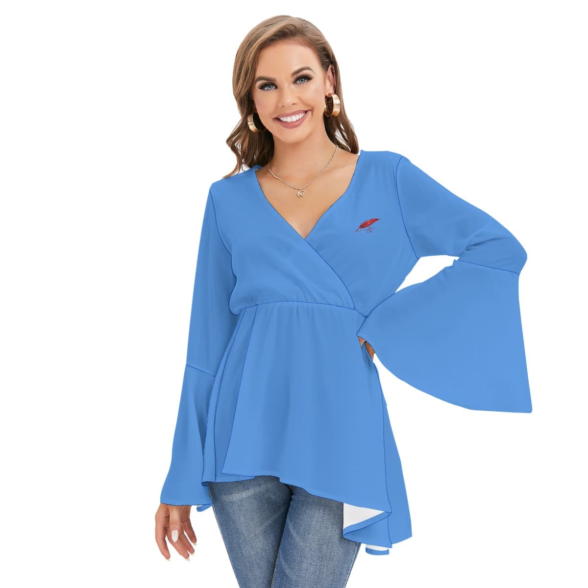 Chemisier femme col V manches évasées – Élégance légère & style tendance