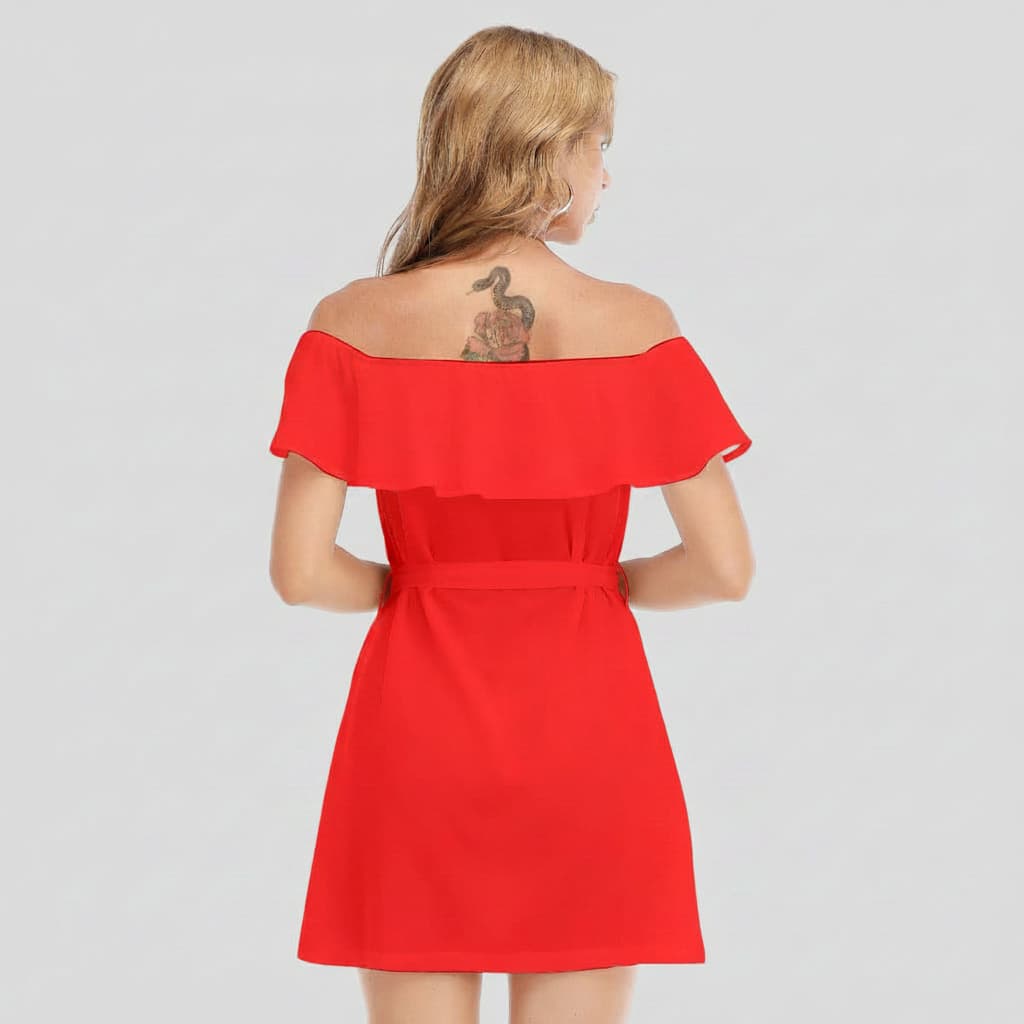 Robe à épaules dénudées avec volants pour femme – Élégance légère & style tendance