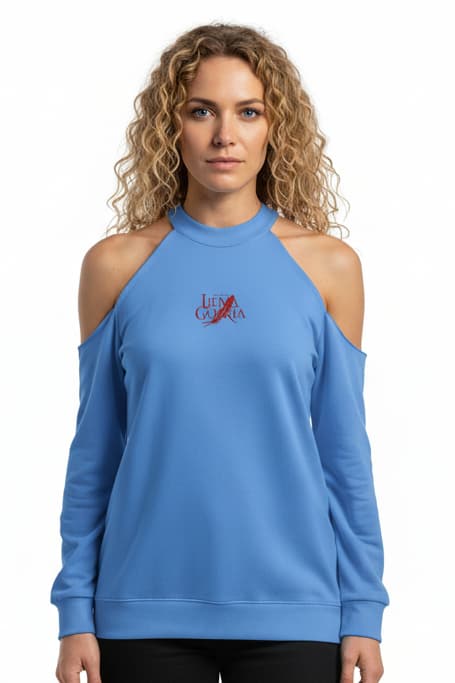 Sweat-shirt femme à col montant épaules dénudées – Style tendance & confort