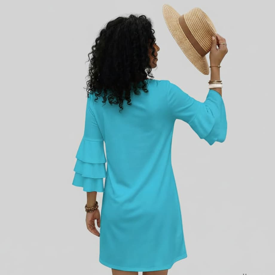 Robe femme col V manches à volants – Élégance fluide & féminité
