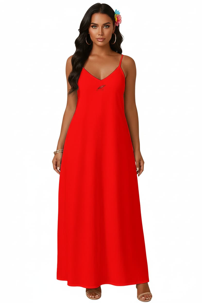 Robe longue femme col V à bretelles – Élégance fluide & style estival