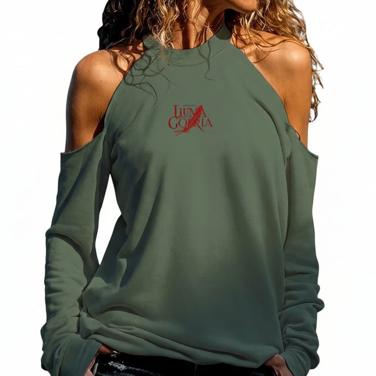 Sweat-shirt femme à col montant épaules dénudées – Style tendance & confort