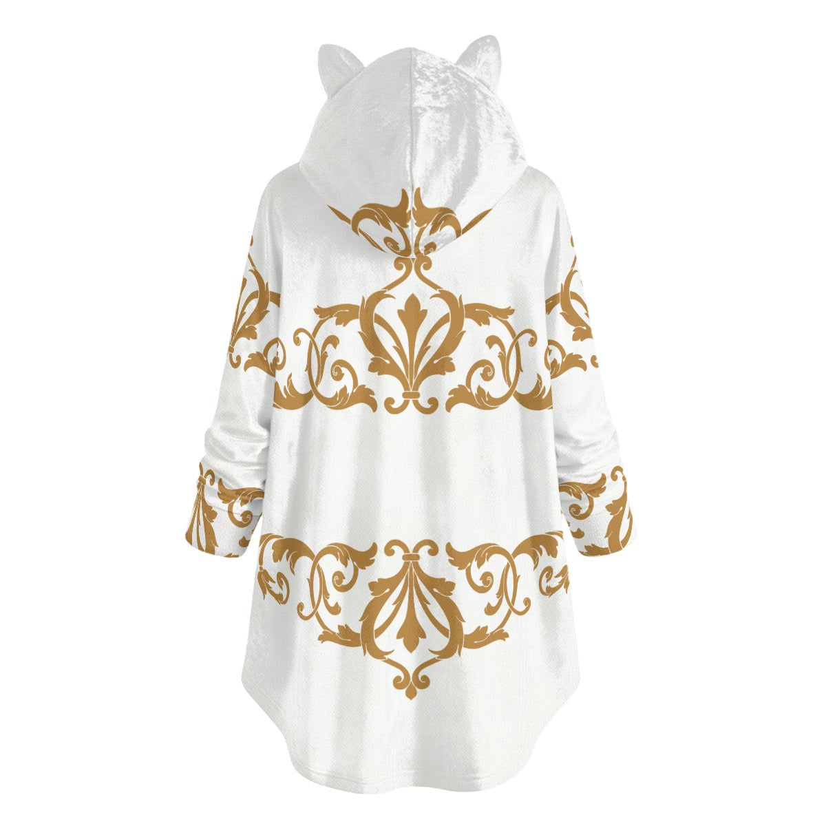 All-Over Print Women's Flannel Hoodie with Cat Ears