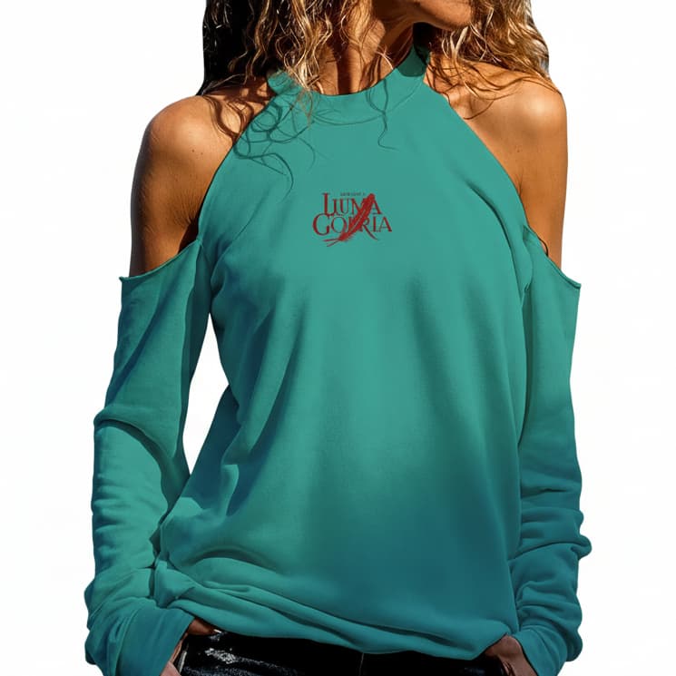 Sweat-shirt femme à col montant épaules dénudées – Style tendance & confort