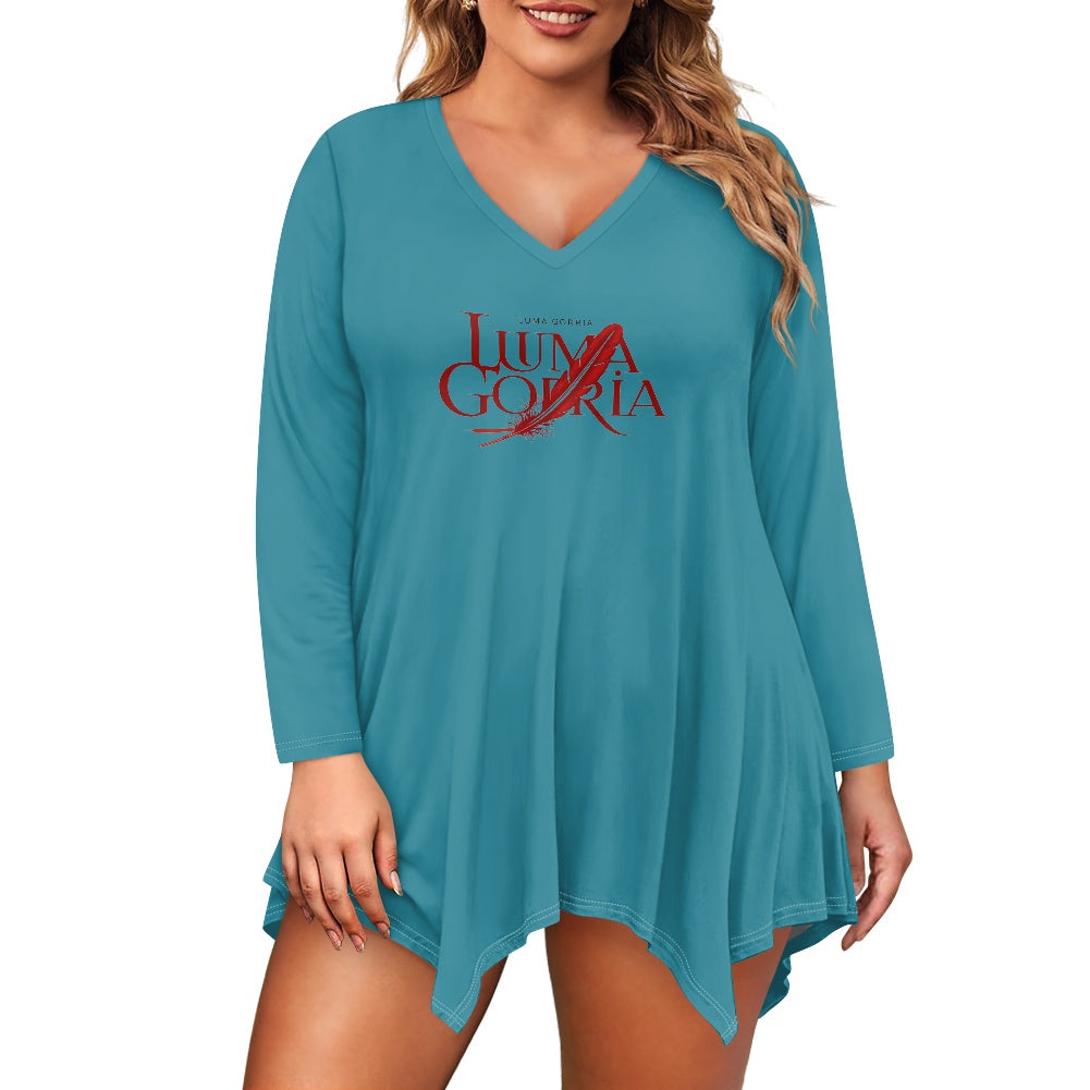 Haut long asymétrique femme – Col V, manches longues, élégant Luma Gorria vêtement  Haut long asymétrique femme Luma Gorria vêtement