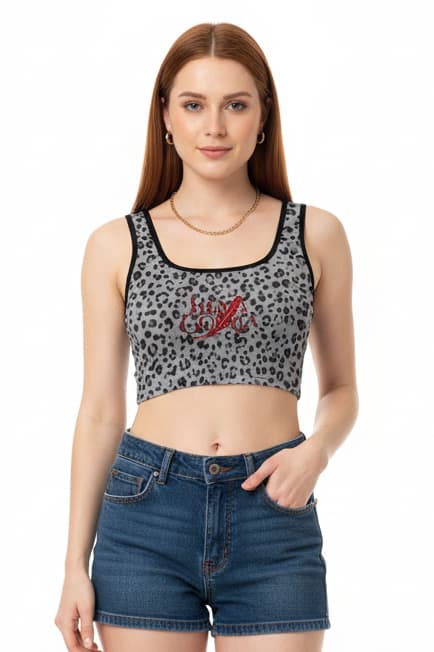 Débardeur court femme sans manches à motif – Coupe ajustée & style tendance