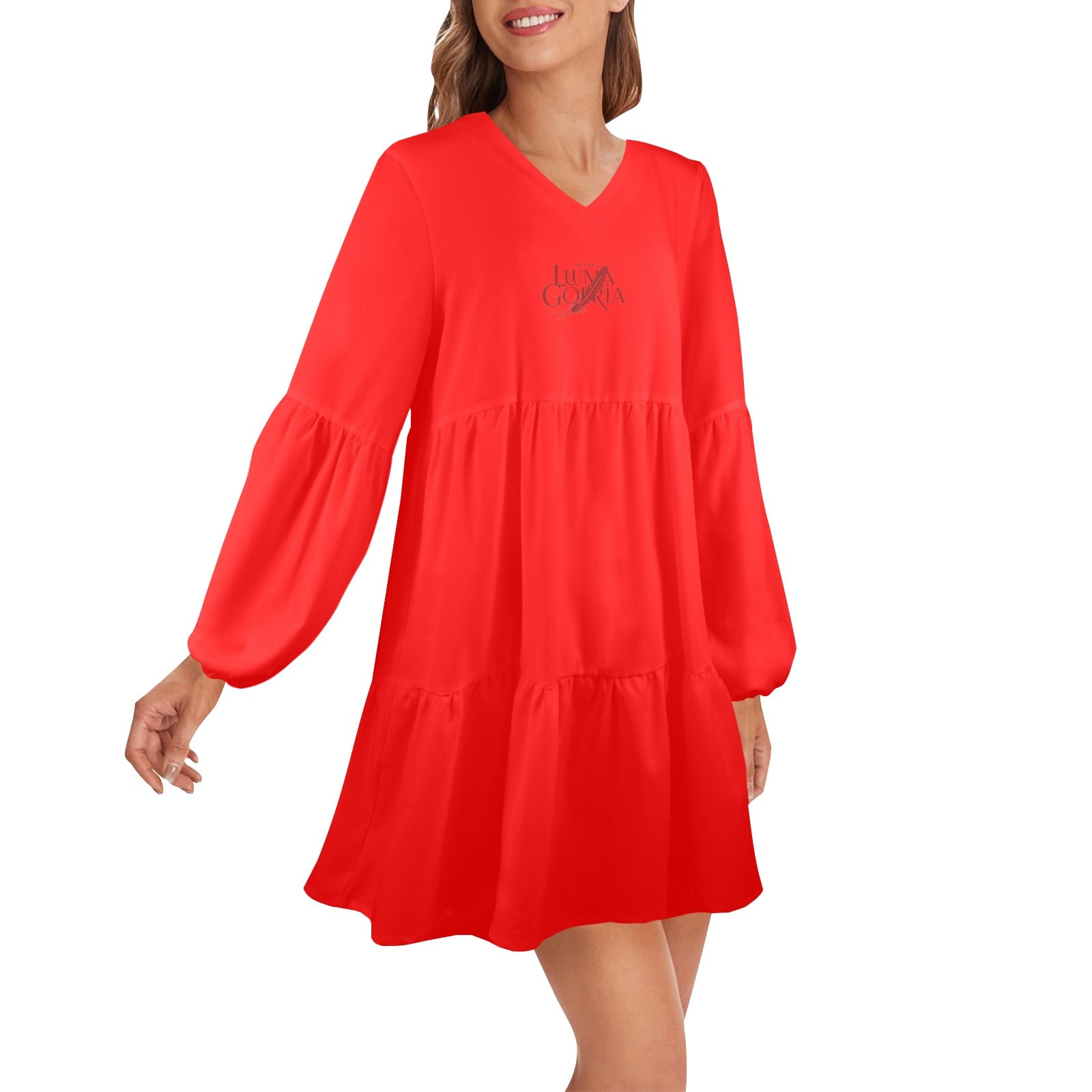 Robe ample femme – Col V profond, manches longues, style chic