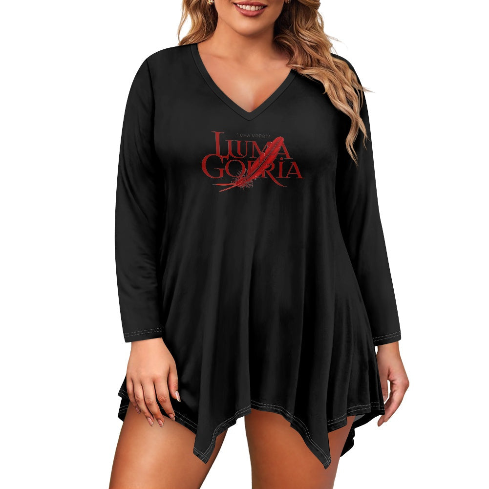 Haut long asymétrique femme – Col V, manches longues, élégant Luma Gorria vêtement  Haut long asymétrique femme Luma Gorria vêtement