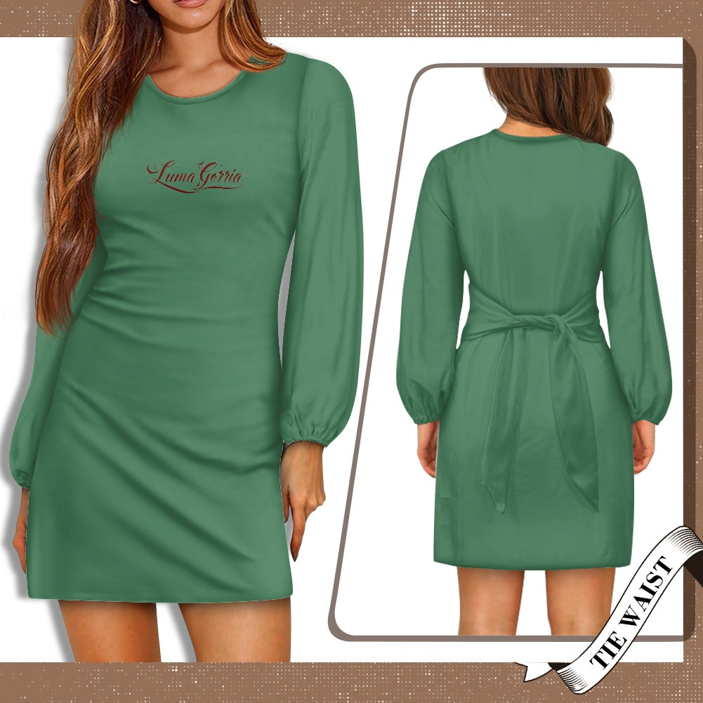 Robe femme manches longues – Ceinture nouée et tissu élastique Luma Gorria vêtement  robe Luma Gorria vêtement