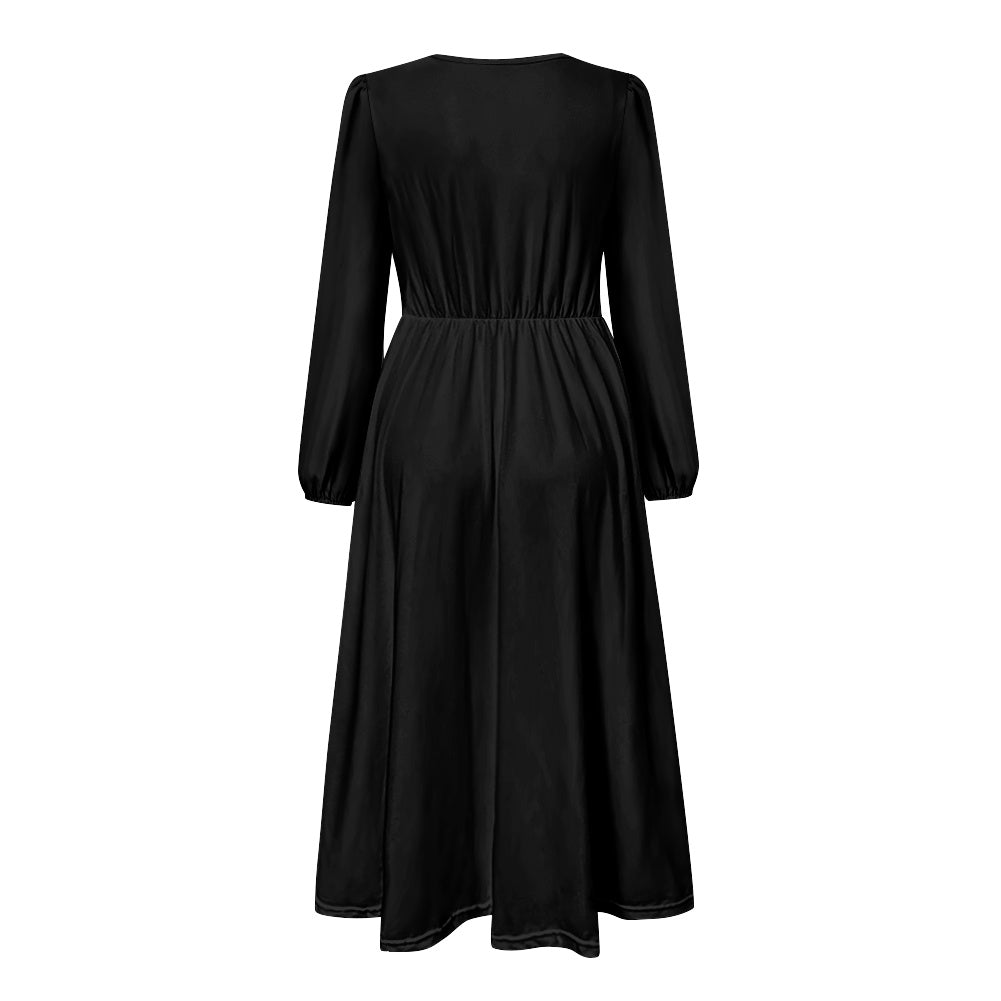 Robe midi élégante à col V avec ceinture nouée