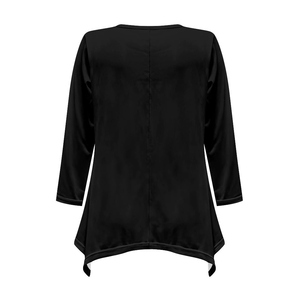 Haut long asymétrique femme – Col V, manches longues, élégant Luma Gorria vêtement  Haut long asymétrique femme Luma Gorria vêtement