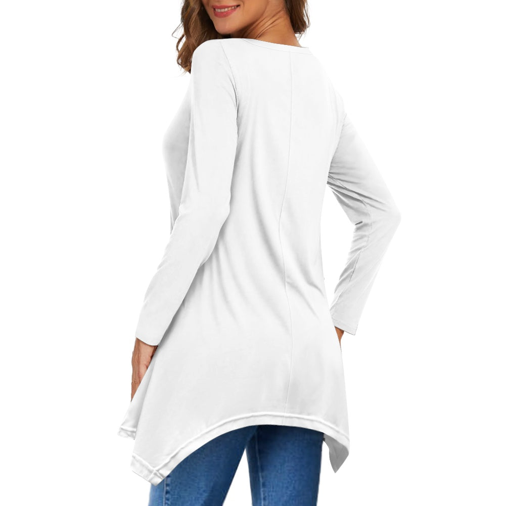 Haut long asymétrique femme – Col V, manches longues, élégant Luma Gorria vêtement  Haut long asymétrique femme Luma Gorria vêtement