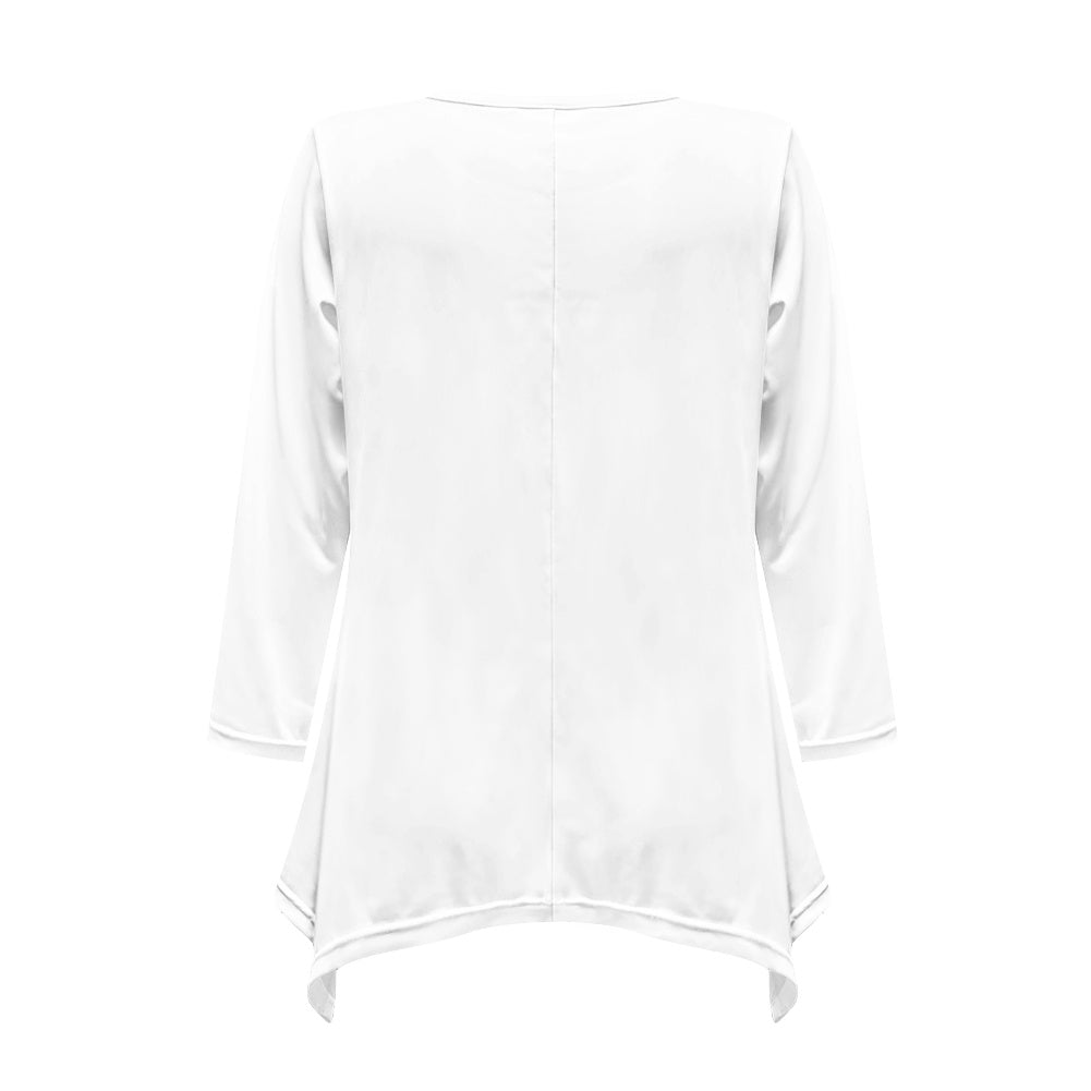 Haut long asymétrique femme – Col V, manches longues, élégant Luma Gorria vêtement  Haut long asymétrique femme Luma Gorria vêtement
