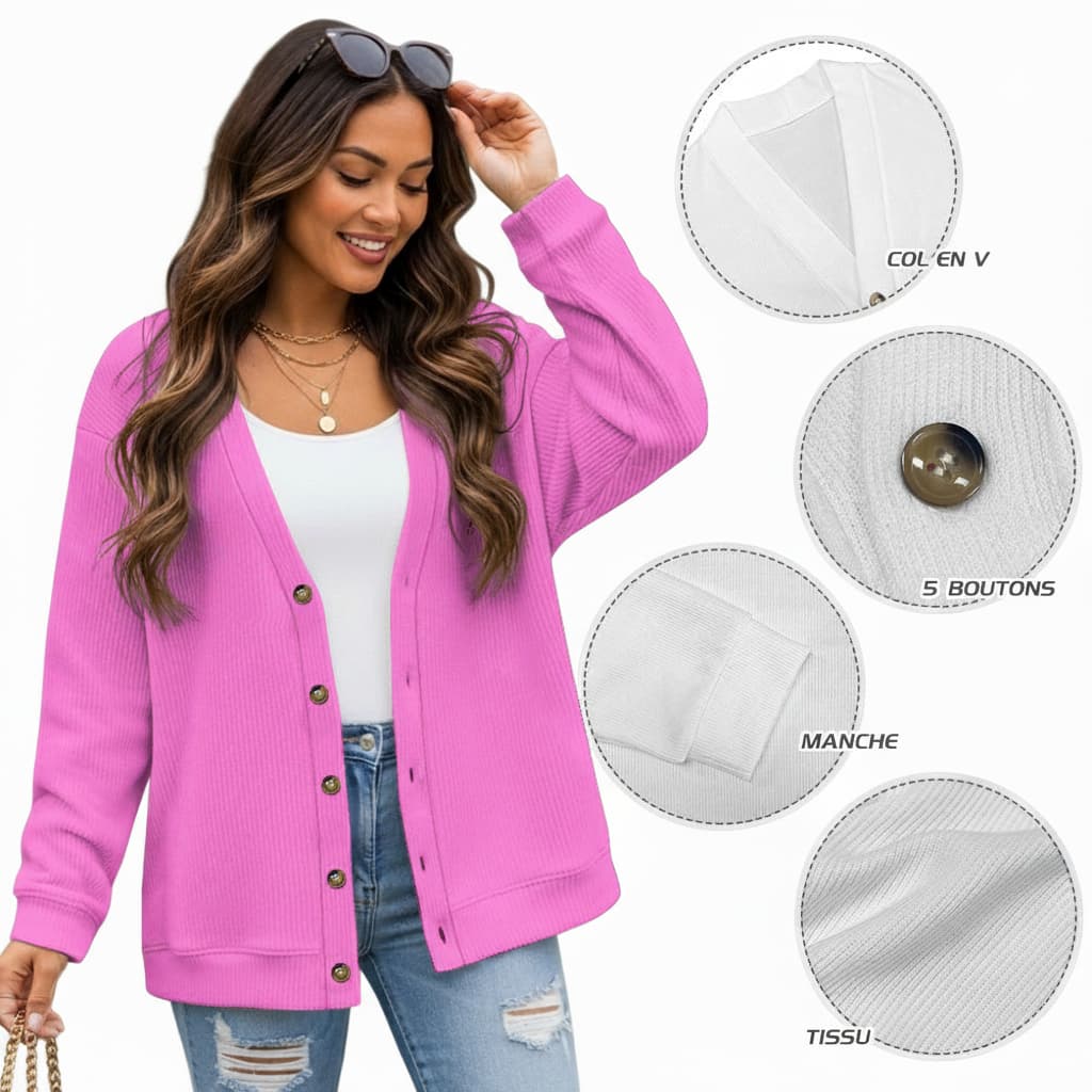 Gilet cardigan boutonné femme en maille – Élégance & confort au quotidien