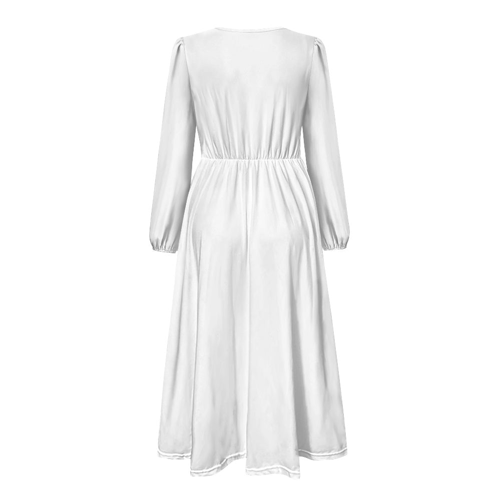 Robe midi élégante à col V avec ceinture nouée