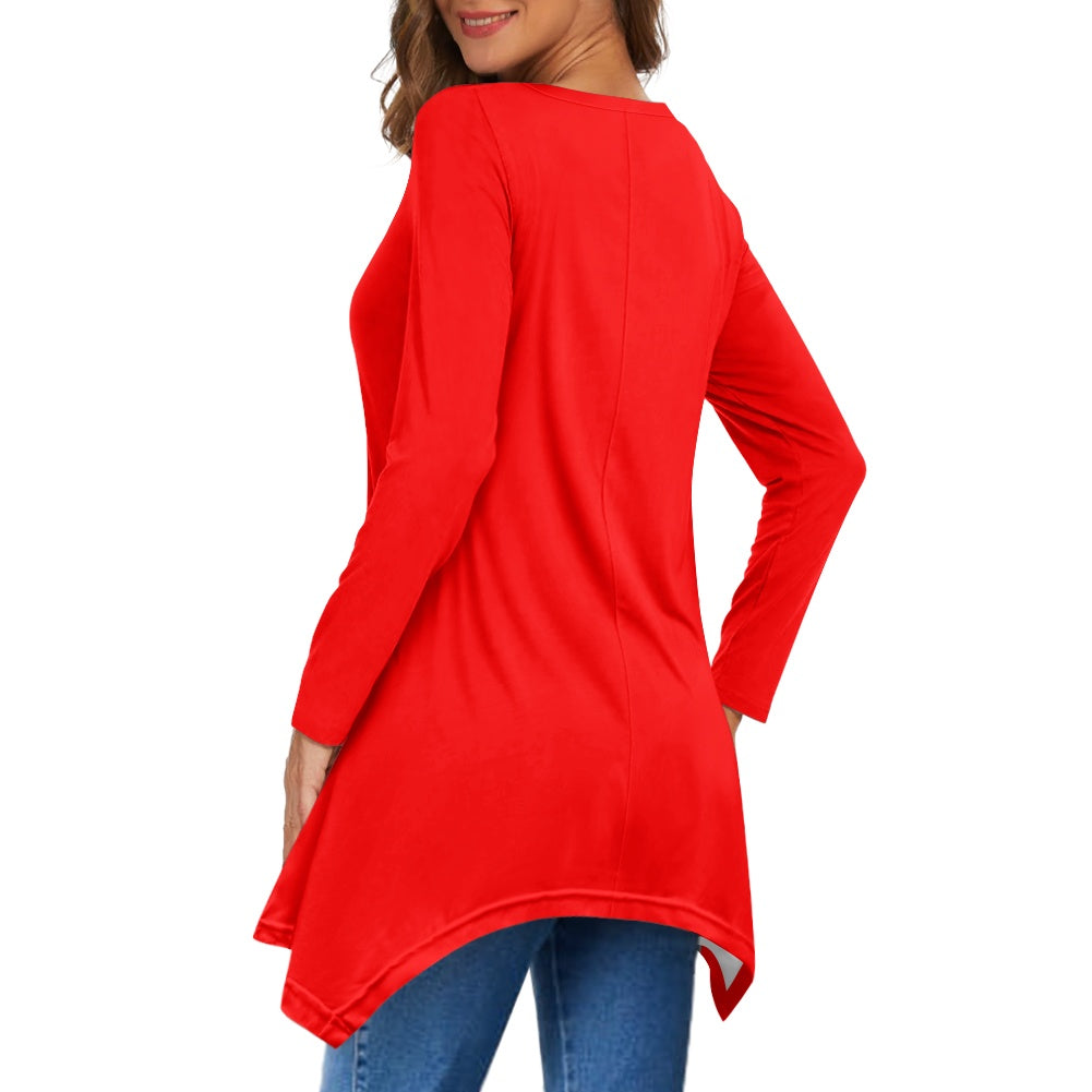 Haut long asymétrique femme – Col V, manches longues, élégant Luma Gorria vêtement  Haut long asymétrique femme Luma Gorria vêtement