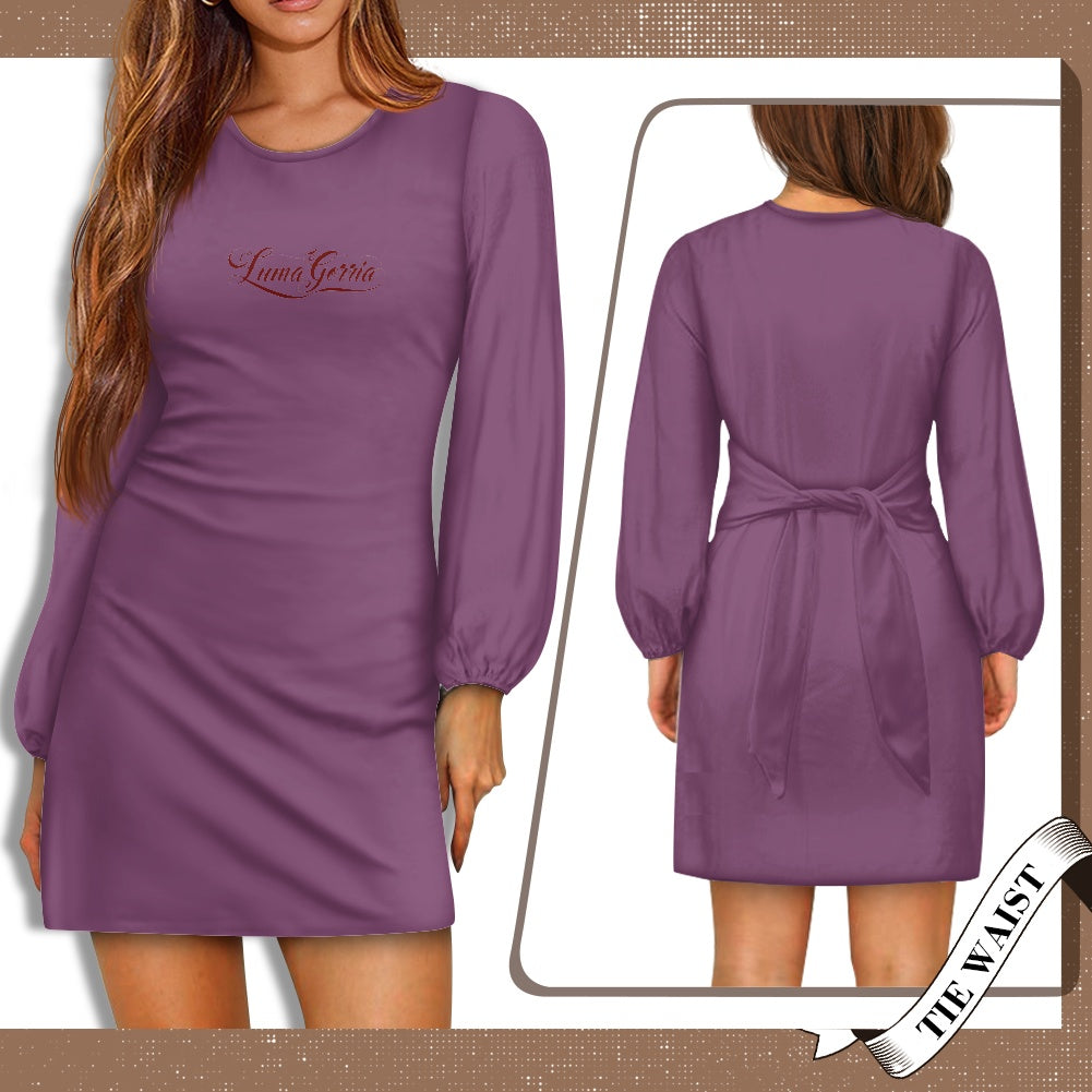 Robe femme manches longues – Ceinture nouée et tissu élastique Luma Gorria vêtement  robe Luma Gorria vêtement