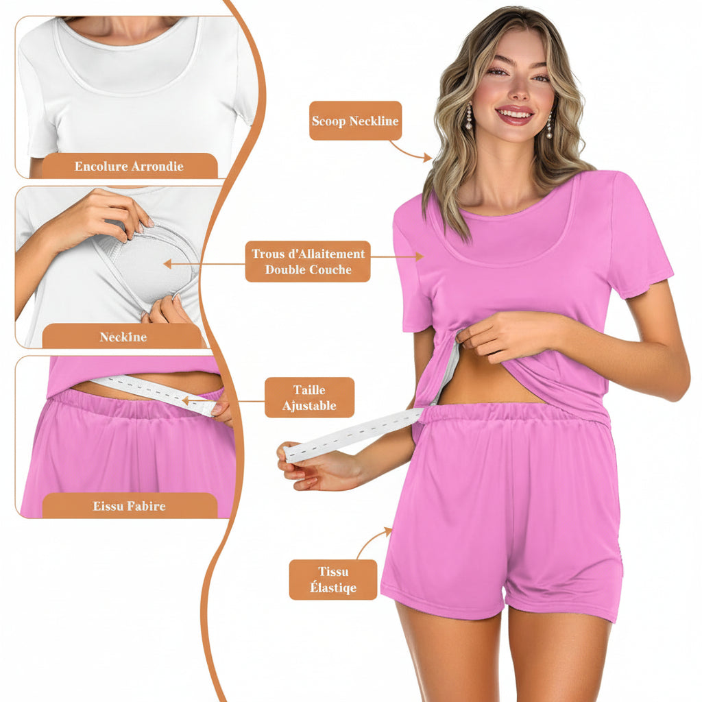 Ensemble grossesse & allaitement t-shirt & short – Confort & praticité