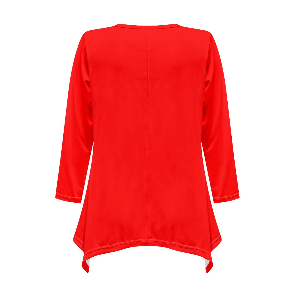 Haut long asymétrique femme – Col V, manches longues, élégant Luma Gorria vêtement  Haut long asymétrique femme Luma Gorria vêtement