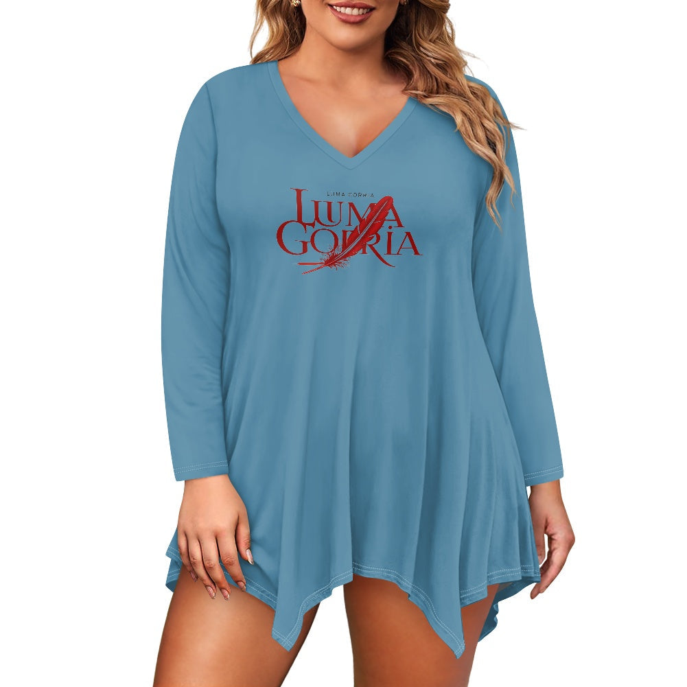 Haut long asymétrique femme – Col V, manches longues, élégant Luma Gorria vêtement  Haut long asymétrique femme Luma Gorria vêtement